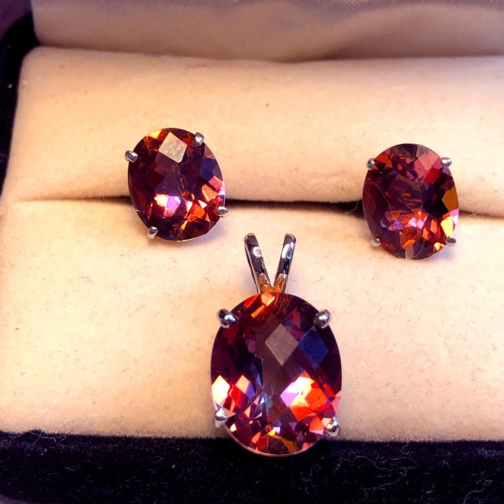 Twilight Fire Topaz Pendant with Earrings